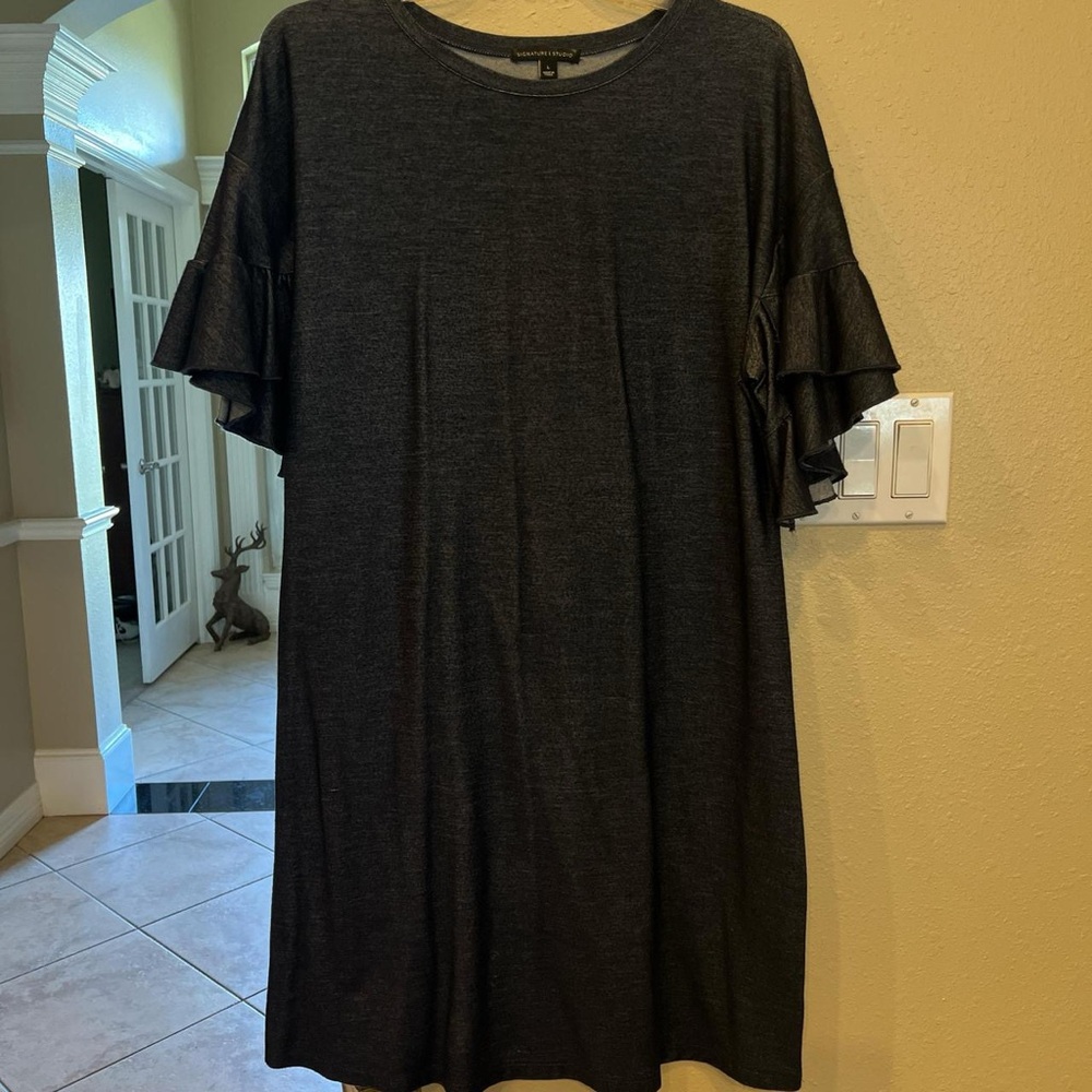 Signature Denim colored Ruffle Sleeve Dress size Large